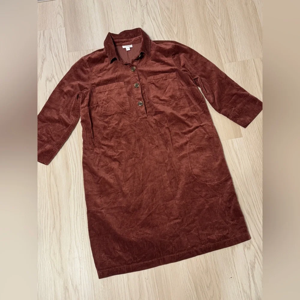 J. JILL Corduroy tunic shirt Dress Brown Long Sleeve Shift Retro pockets S - Picture 2 of 9